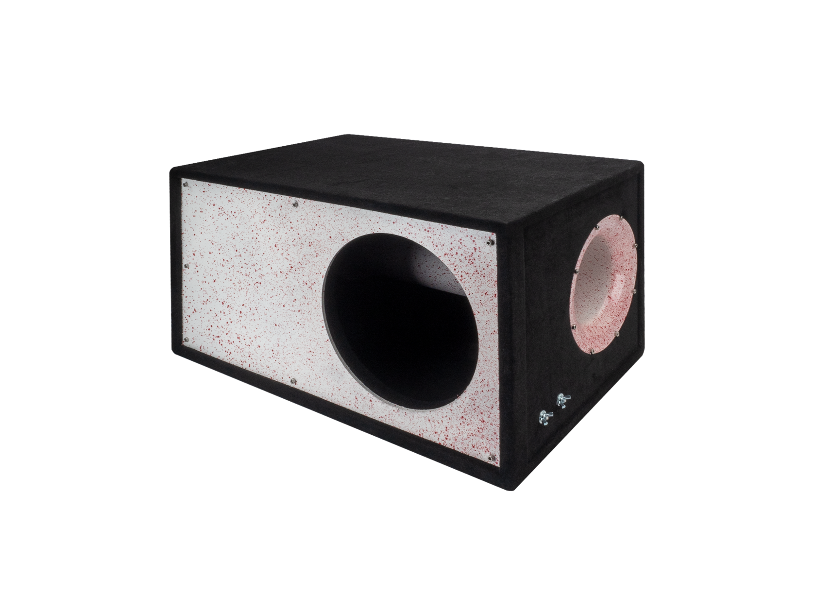 D/S/D | Короб 12"  ФАНЕРА  |  Корпус Искра КРАСНАЯ НА БЕЛОМ фазоинвертор 160 мм , 65л | превью 1