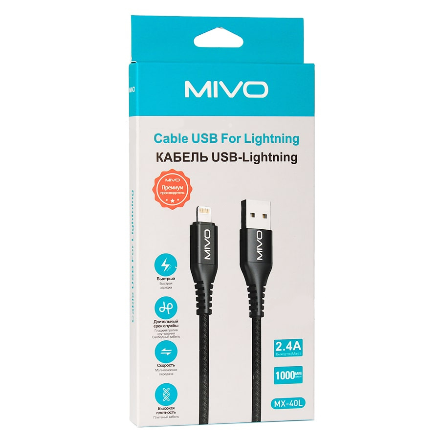 Mivo | MX-40L | Кабель Lighting Mivo - USB 2.4 А  1 м | превью 3