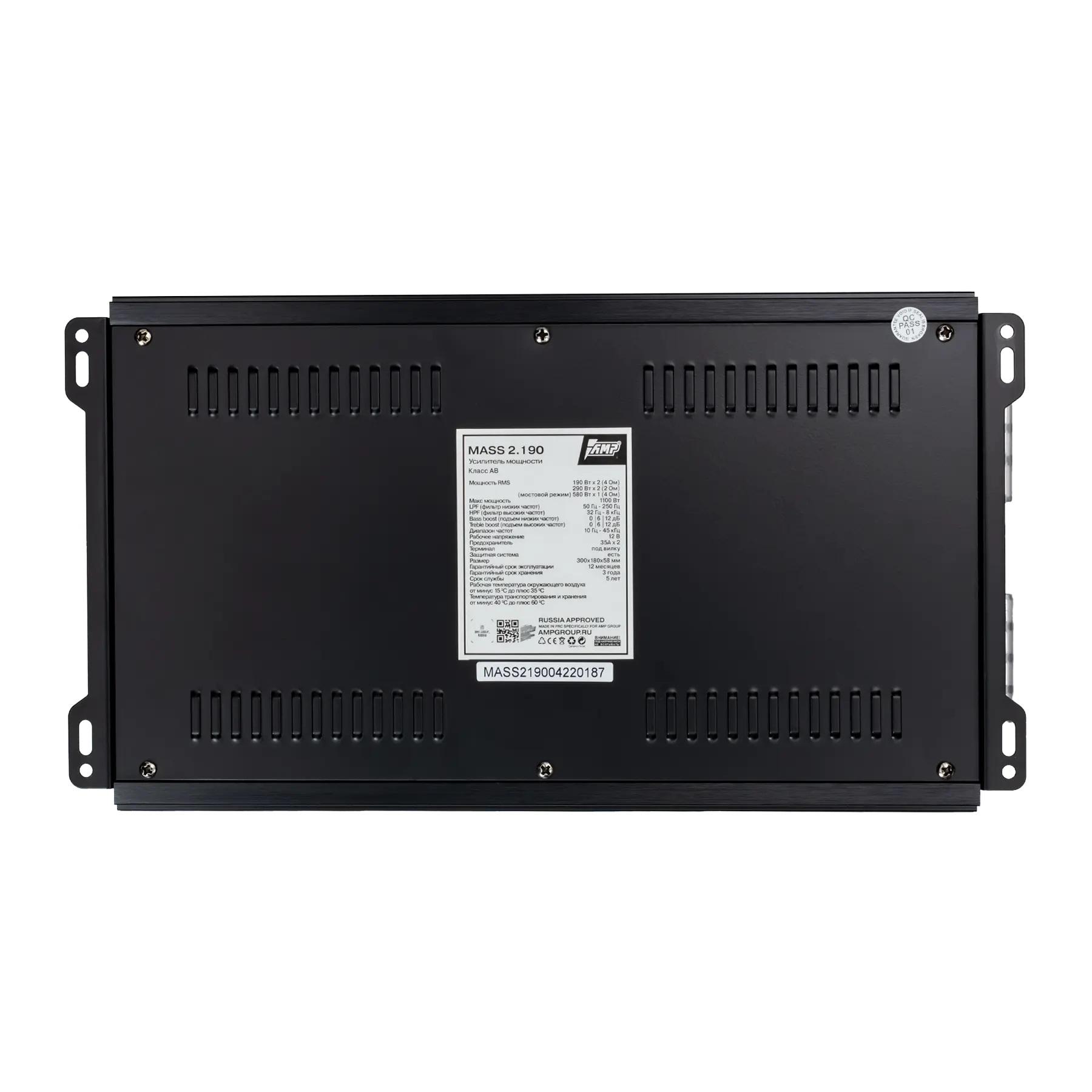 AMP | MASS 2.190 | 2-кан, класс AB, мощность RMS 580 Вт х1 ( 4 Ом ), 290Втх2 ( 2 Ом ) | 5