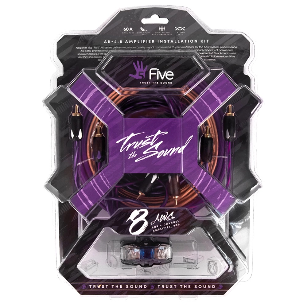 FIVE | AK-4.8 | комплет для 4х канального усилителя/8AWG/mini ANL 60A | 4