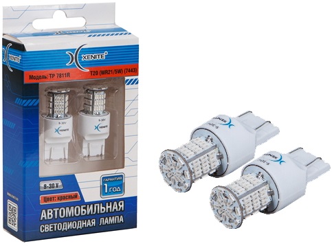 XENITE | T20 W21/5W  TP7811R | 78SMD Диодная лампа без цоколя КРАСНАЯ, 900Lm 9-30V, уп.2шт | превью 1