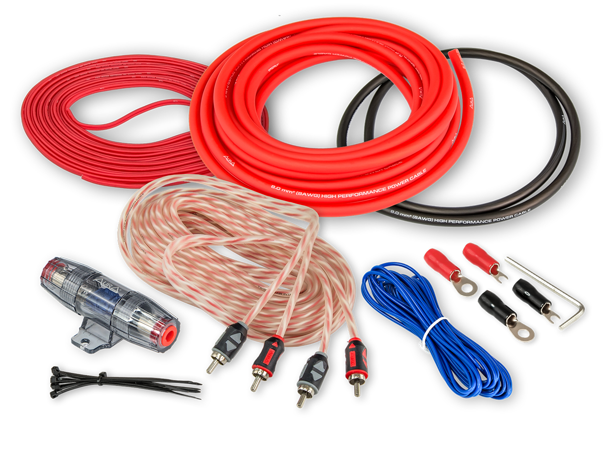 AurA | AMP-2208 | 2 канала, 8Ga (8мм²), колба MiniANL 40A, RCA, 2x1.5mm 10m, клеммы, шестигранник| 1