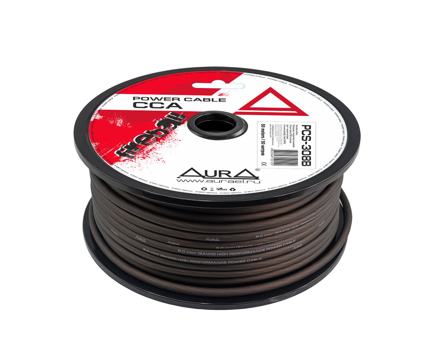 AurA | PCS-308B | 8GA (8мм²), ОПТ КРАТНО БУХТАМ !!! (50м.), цена за 1 метр, черный бухта 50м | 1
