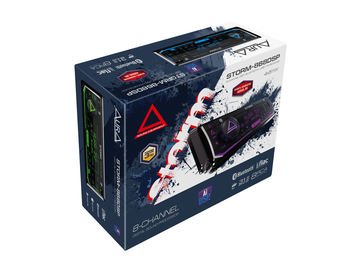 AurA | STORM-868DSP | Ai-DSP (8 RCA, 4V), FLAC, BT 5.3, APP, RGB, D-SWC, ДУ | 8