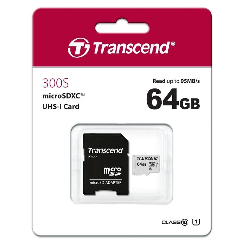 Transcend | MicroSD 64Gb (SD adapter ) | Карта памяти MicroSD 64Gb, Class 10 UHS-I| превью 2