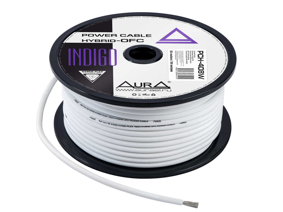 AurA | PCH-408W | 8GA (8мм²), HYBRID-OFC, цена за 1 метр, белый, бухта 50м. | 1