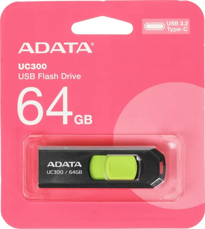 A-Data | 64GB | Модуль памяти USB 3.2 UC300 чёрный/зелёный| превью 1