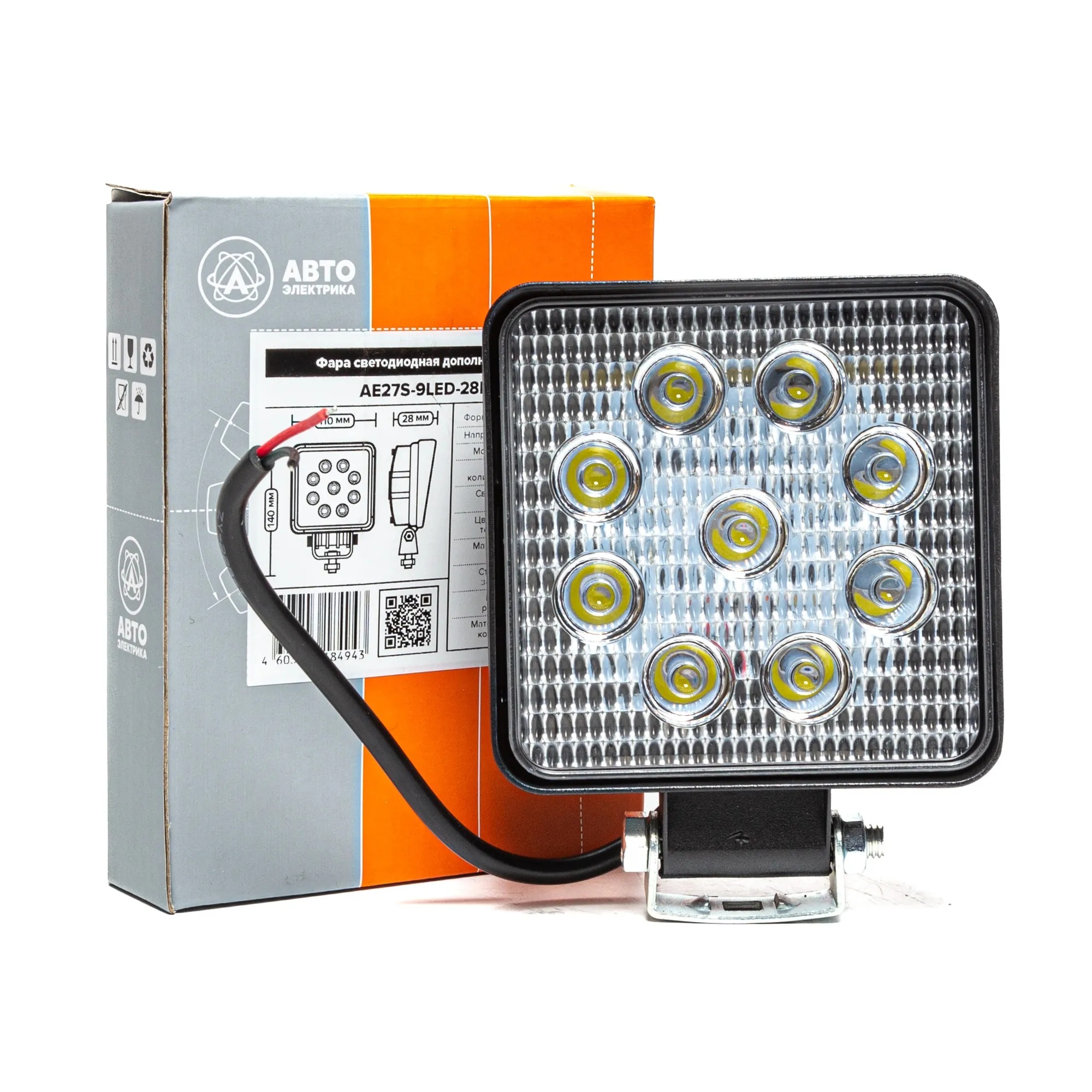 Автоэлектрика| AE27S-9LED-28PC |Фара светодиодная,квадратная,SLIM,110*28*140,,27Вт,10-30V,1шт | 4