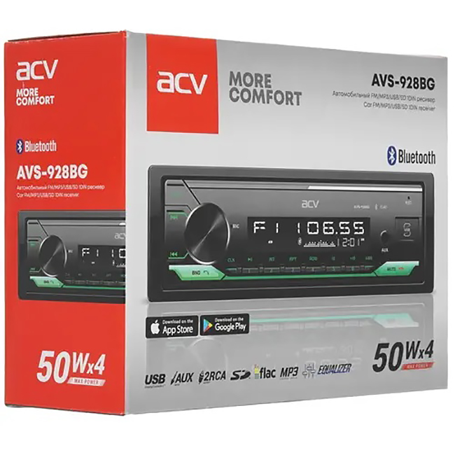 ACV | AVS-928BG | 1din/зеленая/FM/MP3/USB/BT/SD/FM/4*50/Bluetooth/съемн.панель | 5