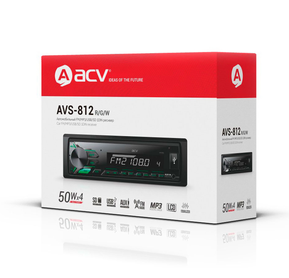 ACV | AVS-812G | 4*45/USB/SD /FM/AUX 1RCA ,зеленая подсветка | 4