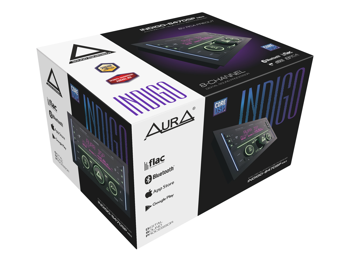 AurA | INDIGO-847DSP MkII | 2 DIN, CORE-DSP (8 RCA, 6V), FLAC, BT 5.3, APP, 3-ZONE RGB, ДУ | 7