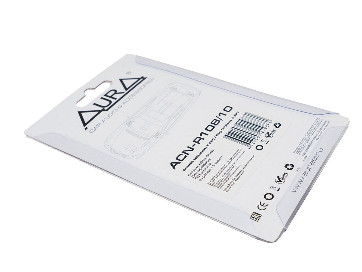 AurA | ACN-R108/10 | Клемма силовая, кольцевая, 8 мм, 8Ga, 5 красных + 5 черных, Nickel, блистер | превью 3