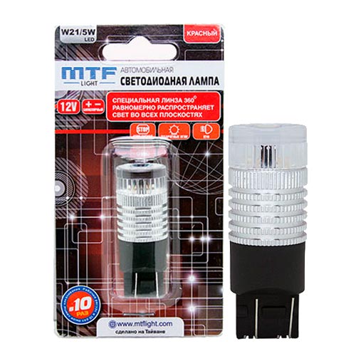MTF |  W21/5W | Диодная лампа, линза 360гр, КРАСНАЯ | превью 1