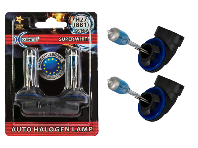 XENITE | H27/881 Super WHITE | ЗАГНУТЫЙ ЦОКОЛЬ 12V 27W + 30% | упаковка 2шт. превью 1