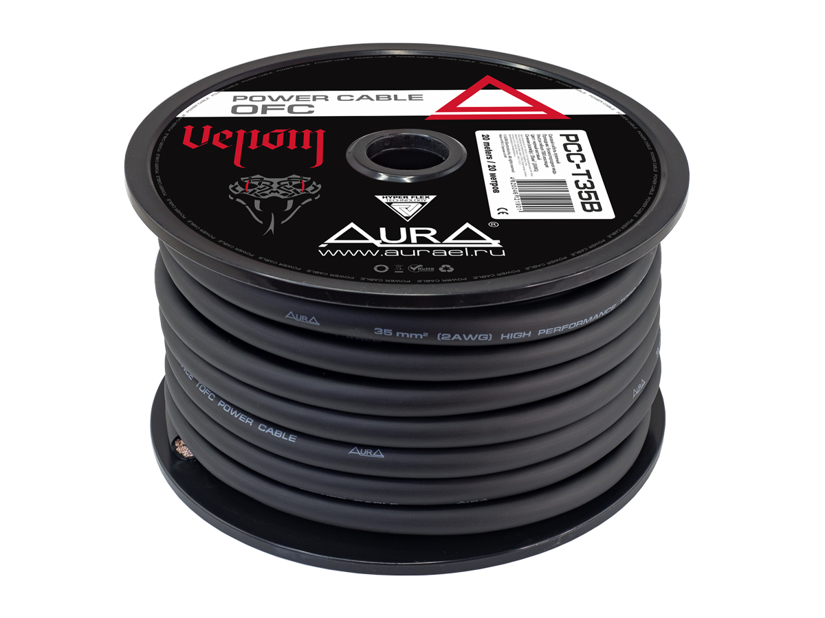 AurA | PCC-T35B | 2GA (35мм²), луж.медь (OFC tinned) ОПТ КРАТНО 5м; цена за 1 м; черный, БУХТА 20м | 1