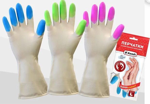 Komfi | Перчатки PVHCLR3 | Перчатки ПВХ хозяйственные L, упаковка 12 шт. 1