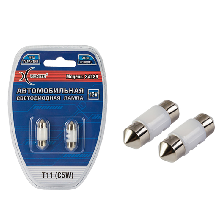XENITE   | T11 C5W S4286  |  4SMD Диодная лампа в осв.салона 28 мм  ,80Lm ,белая уп.2шт | превью 1