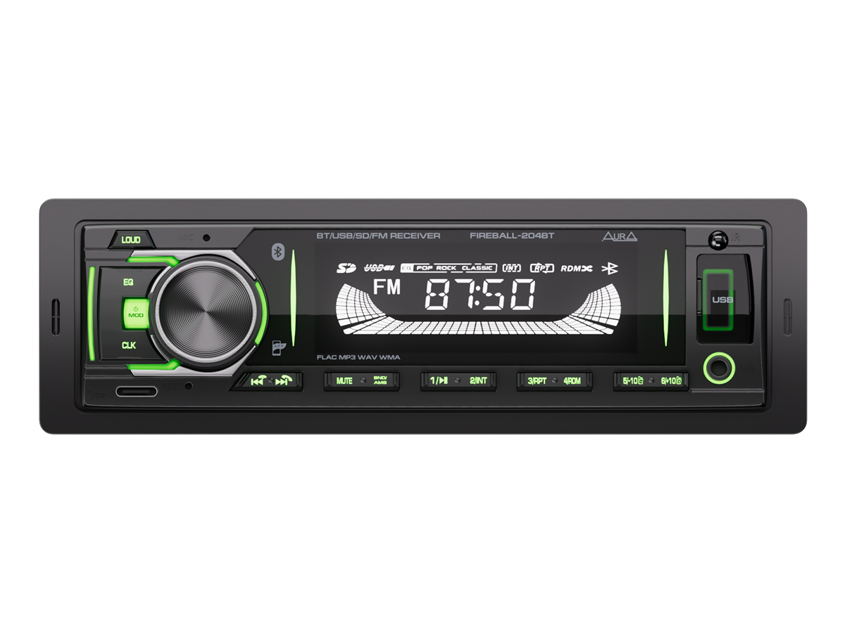 AurA | FIREBALL-204BT | 24V, 4х36w, USB/BT, 1 пара RCA, зеленые кнопки | 2