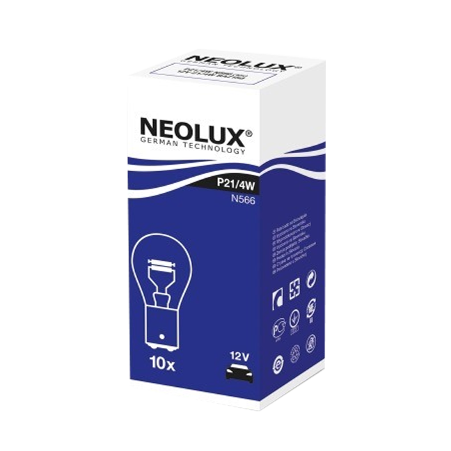 NEOLUX P21/4W  | N566  | Лампа  P21/4W  12V BAZ15D 1уп. 10шт. | превью 1