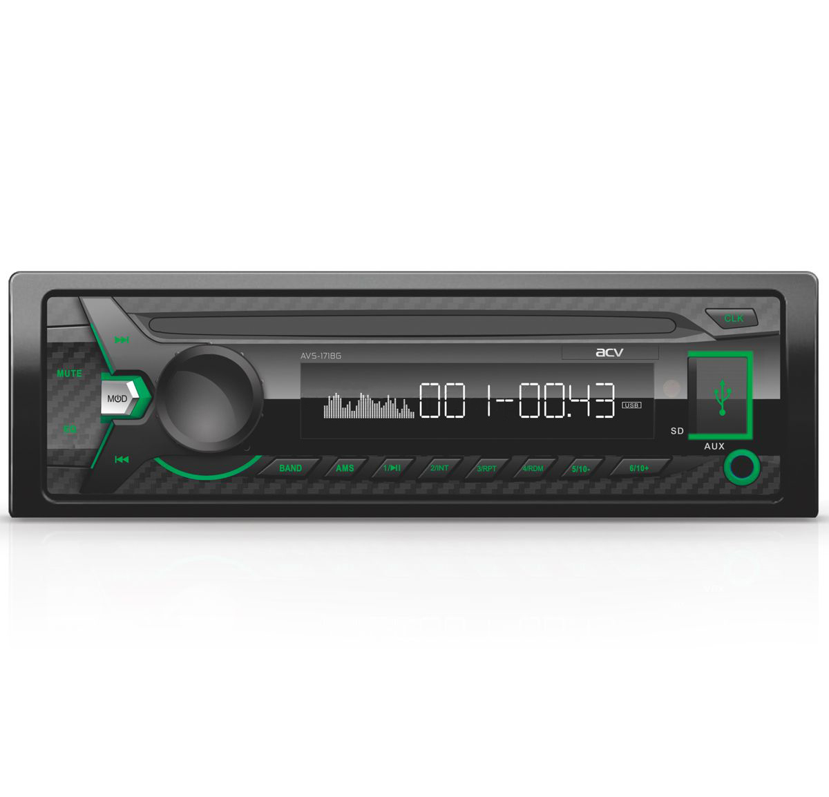 ACV | AVS-1718G | 4*45/USB/SD /FM/AUX 1RCA ,зеленая подсветка | 1