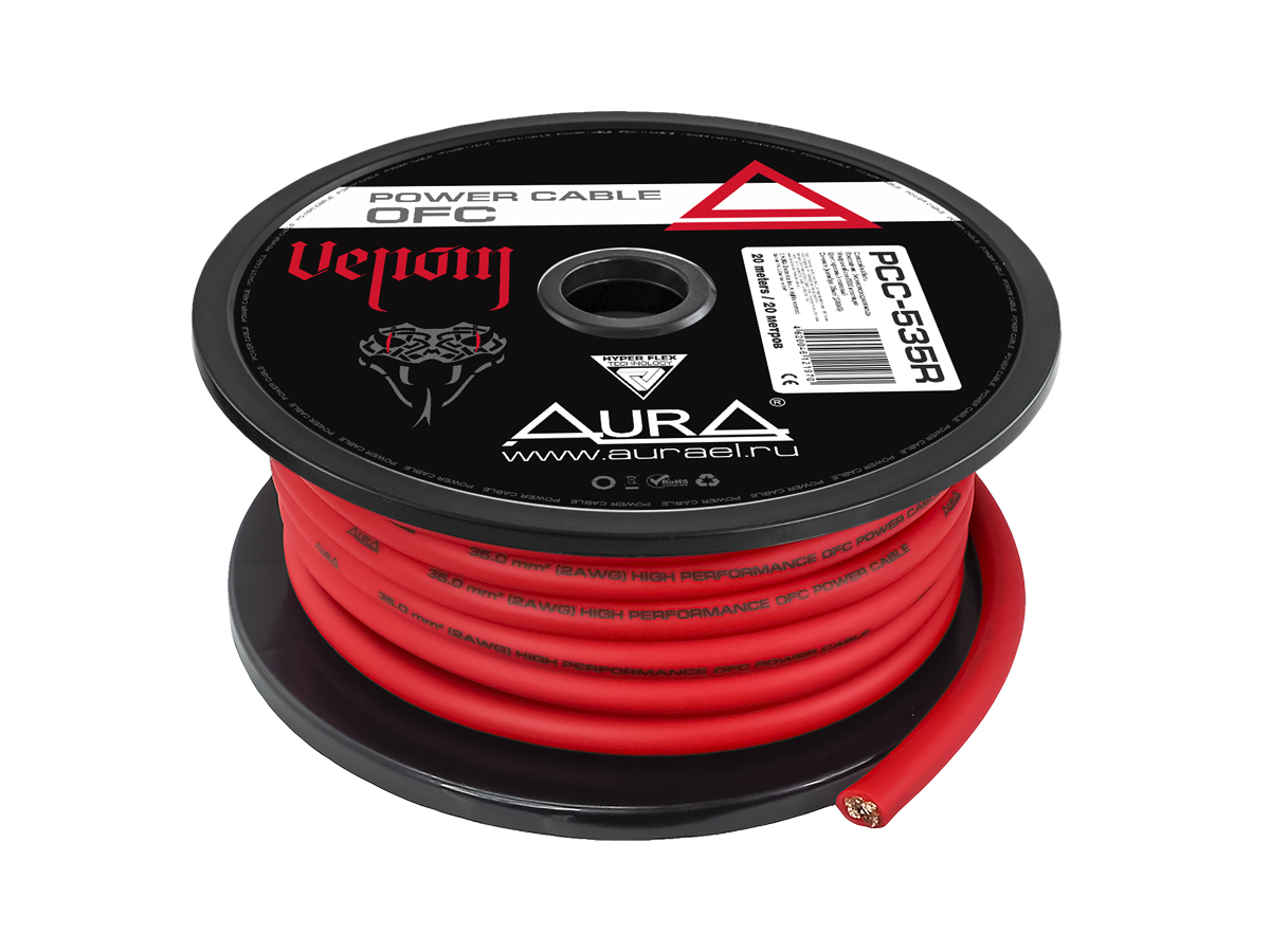 AurA | PCC-535R | 2GA (35мм²) бескислород.медь(OFC), ОПТ КРАТНО 5м; цена за 1 м,красный, БУХТА 20м | 1