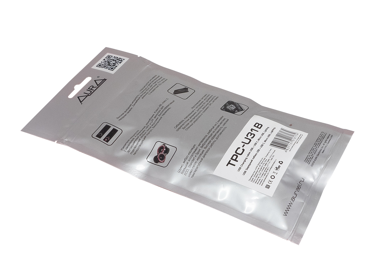 AurA | TPC-U31B | Кабель USB 3в1, Lightning/MicroUSB/TYPE C, 1.2m, тканевая оплетка, черный | превью 3