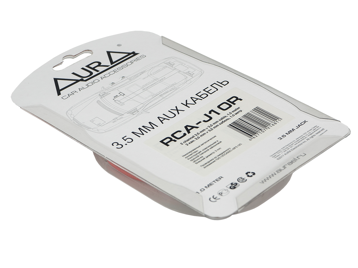 AurA | RCA-J10R | Jack 3.5 мм штырь - Jack 3.5 мм штырь, красный, 1 метр, блистер | превью 3