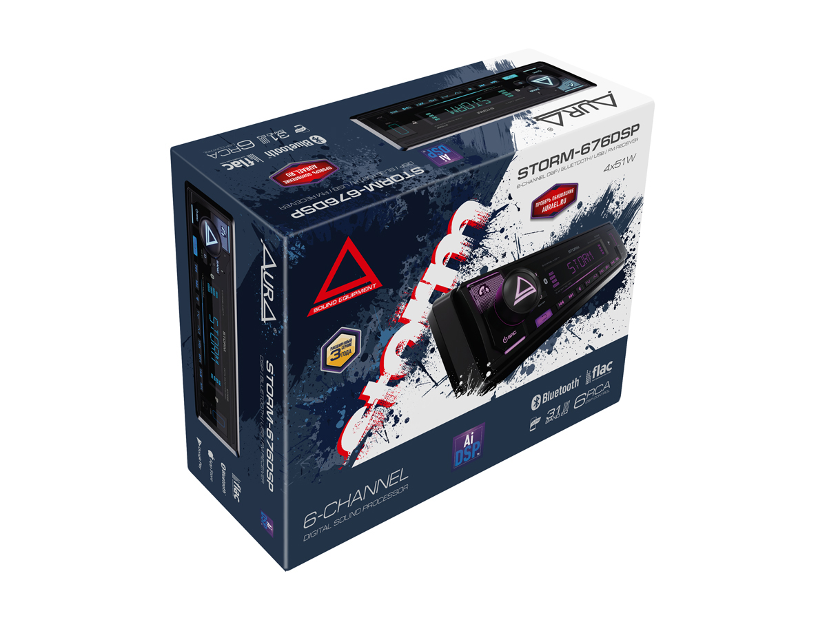 AurA | STORM-676DSP | Ai-DSP (6 RCA, 4V), FLAC 24bit, BT 5.3, APP, RGB, D-SWC, ДУ | 9