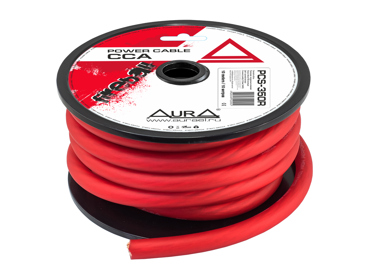 AurA | PCS-350R | 0GA (50мм²), ОПТ КРАТНО БУХТАМ !!! (10м.), цена за 1 метр, красный, бухта 10м. | 1