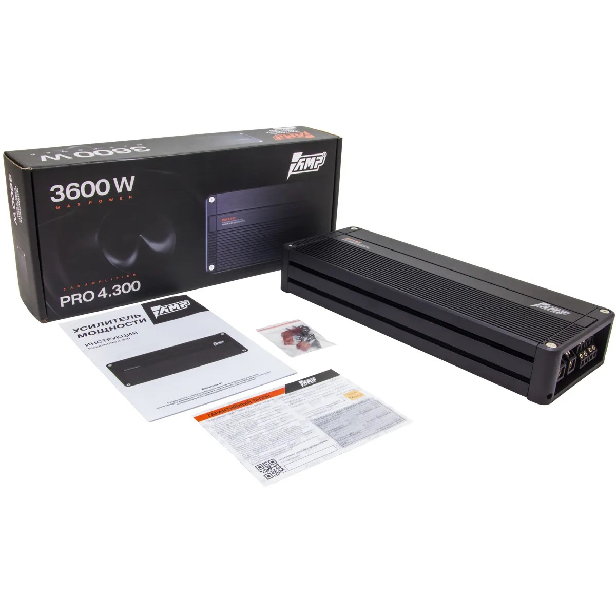 AMP | PRO 4.300 | 4-кан, класс D , мощность RMS 300 Вт х4 ( 4 Ом ), 450Втх4,  ( 2 Ом ) | 4