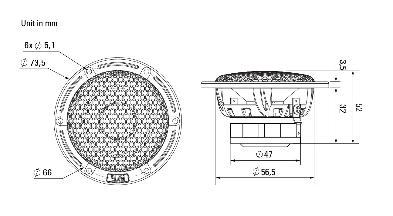 BLAM | MS2MULTIX | широкополосные динамики 2"(50мм), 25/50Вт,250Гц-22кГц, 4Ом, 87дБ | 2